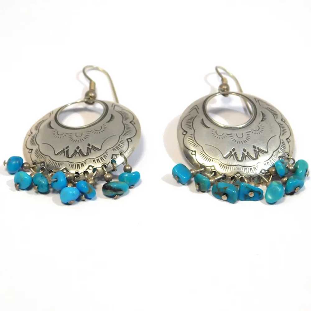 Relios Southwest Sterling Turquoise Stampwork Dro… - image 2