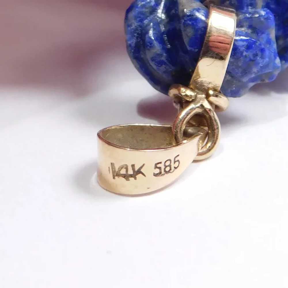 Carved Lapis Lazuli 14k Foo Dog Cheshire Amulet P… - image 6