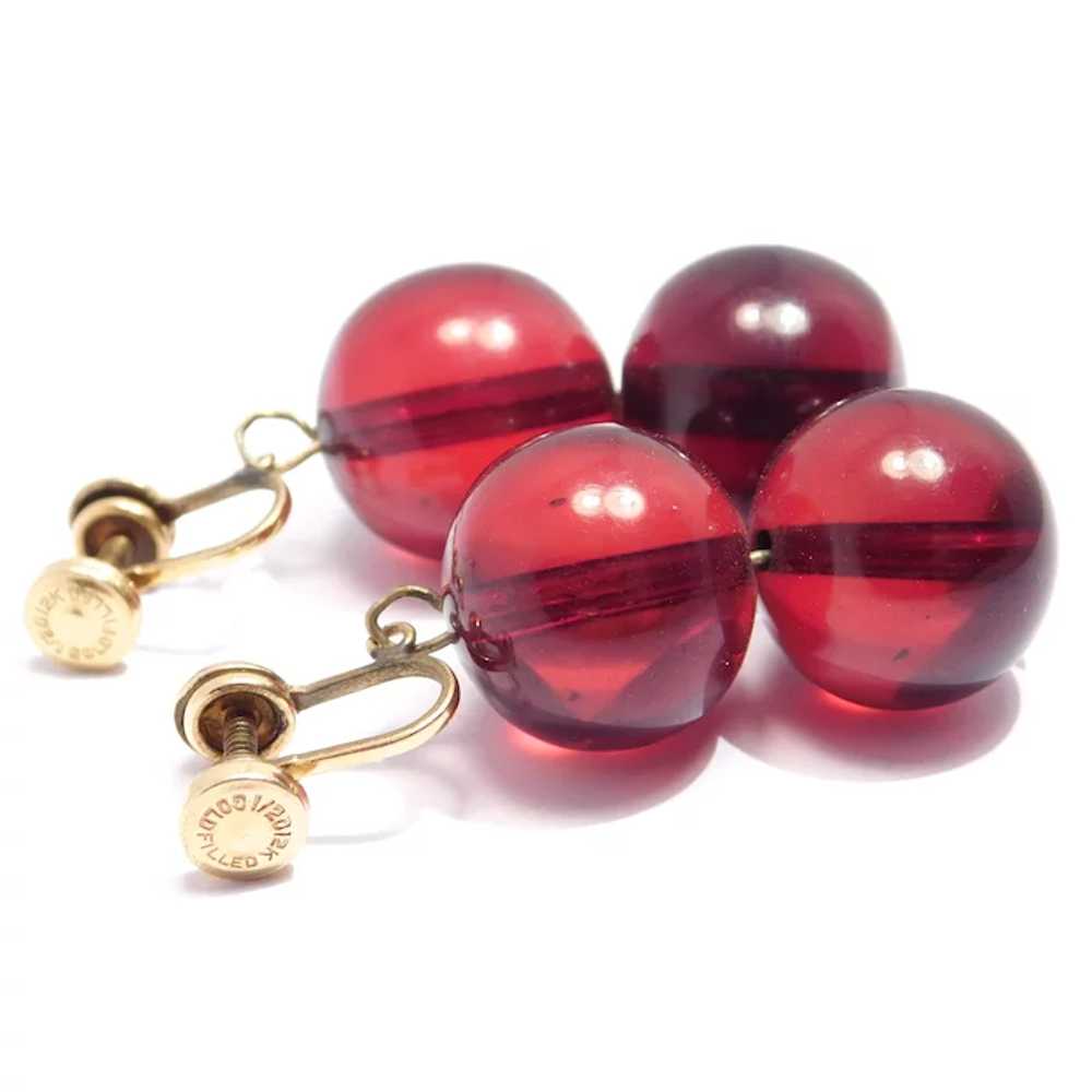 Vintage Cherry Amber Bakelite Earrings 12k GF Scr… - image 4