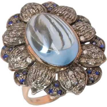 HUGE Art Deco Aquamarine Cabochon Diamond Sapphir… - image 1