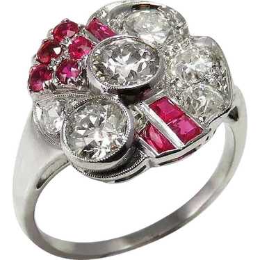 Art Deco Ruby Engagement Ring Art Deco Diamond En… - image 1