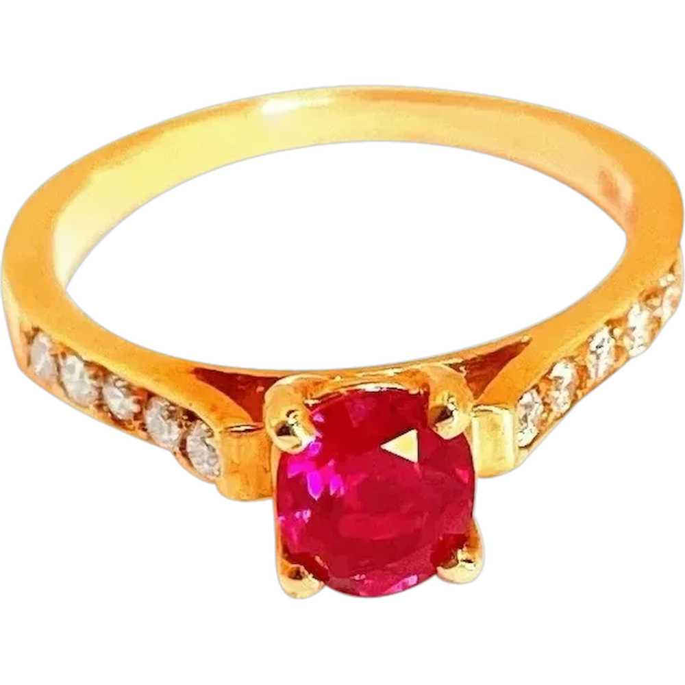 OVAL CUT RED Ruby Engagement Ring 14K Yellow Gold… - image 1