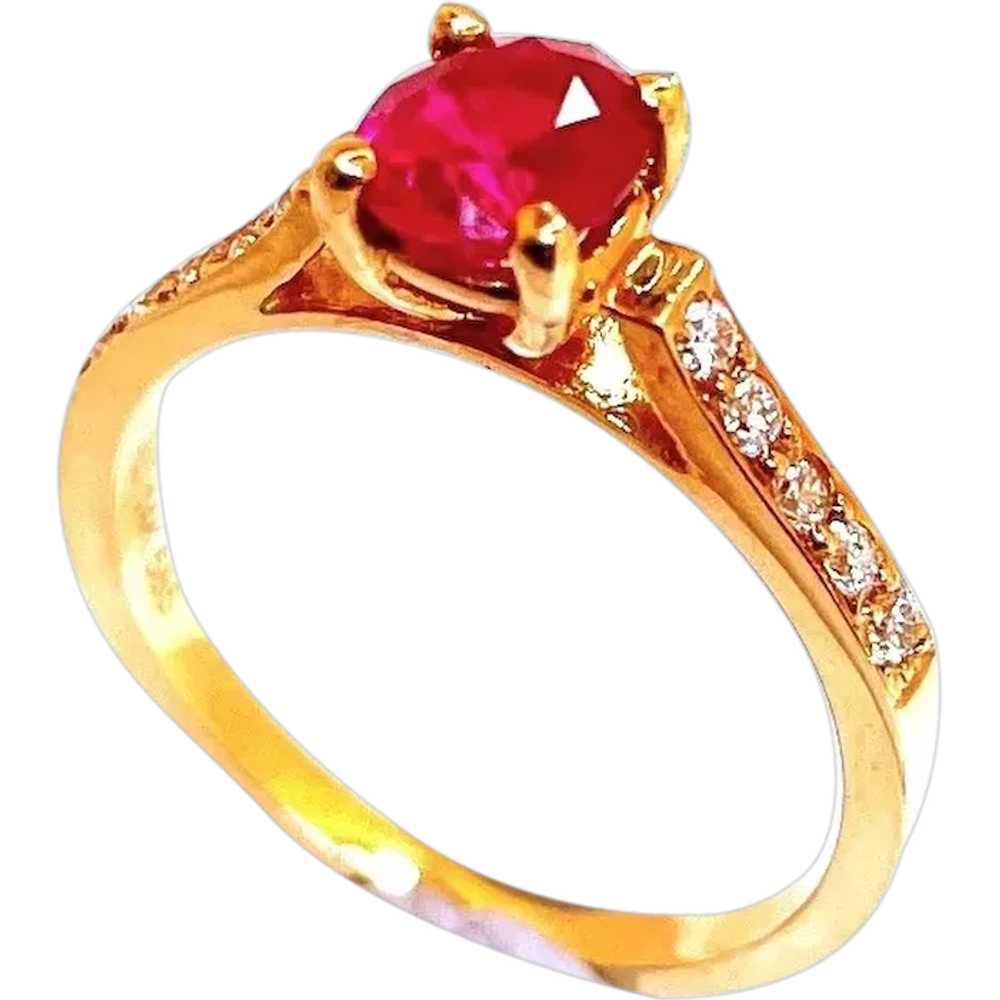 OVAL CUT RED Ruby Engagement Ring 14K Yellow Gold… - image 2