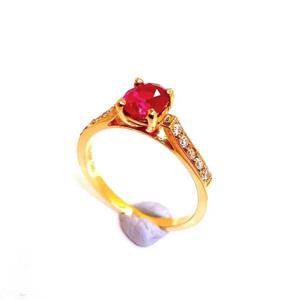 OVAL CUT RED Ruby Engagement Ring 14K Yellow Gold… - image 4