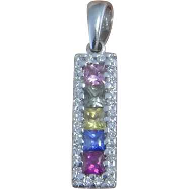 Rainbow Sapphire Ruby Diamond 14K Gold Pendant Mi… - image 1