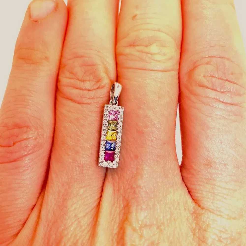 Rainbow Sapphire Ruby Diamond 14K Gold Pendant Mi… - image 3