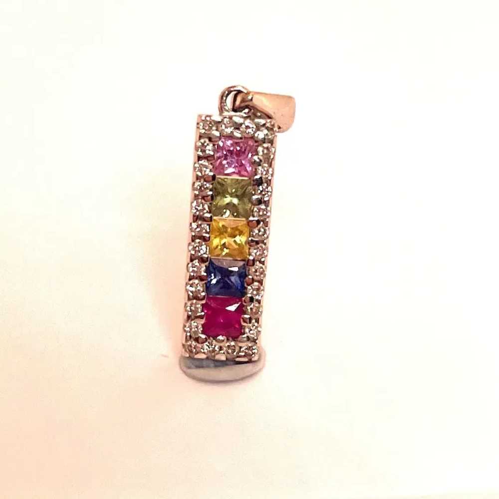 Rainbow Sapphire Ruby Diamond 14K Gold Pendant Mi… - image 4