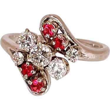 Art Deco Antique Ruby and Diamond Ring 14K White … - image 1