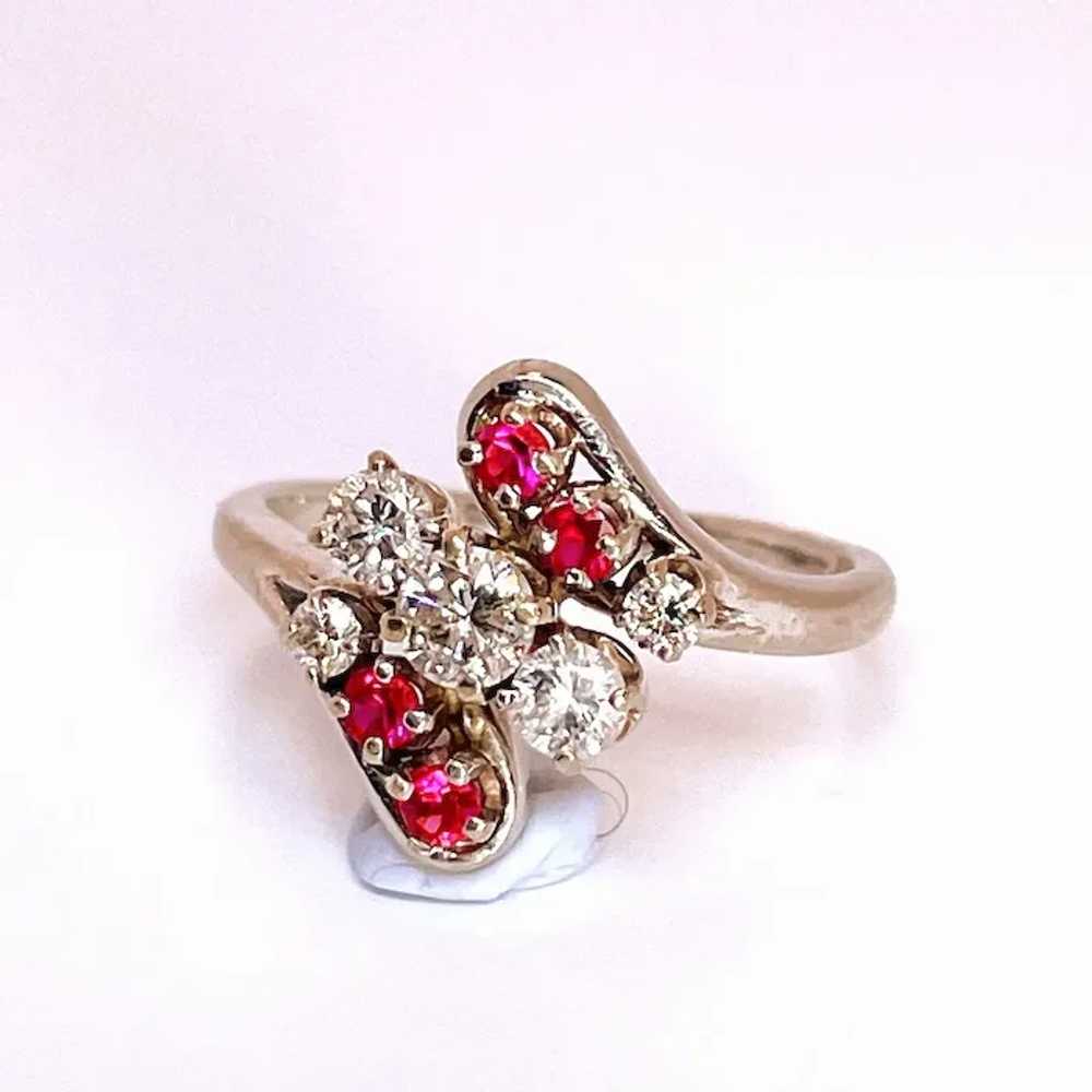Art Deco Antique Ruby and Diamond Ring 14K White … - image 2