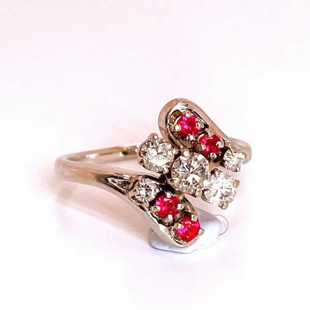 Art Deco Antique Ruby and Diamond Ring 14K White … - image 3