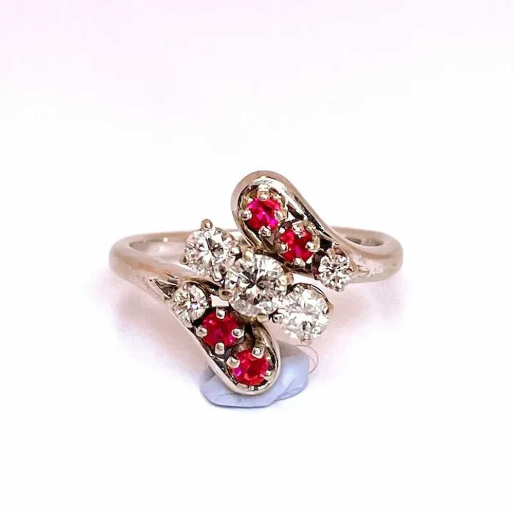 Art Deco Antique Ruby and Diamond Ring 14K White … - image 4