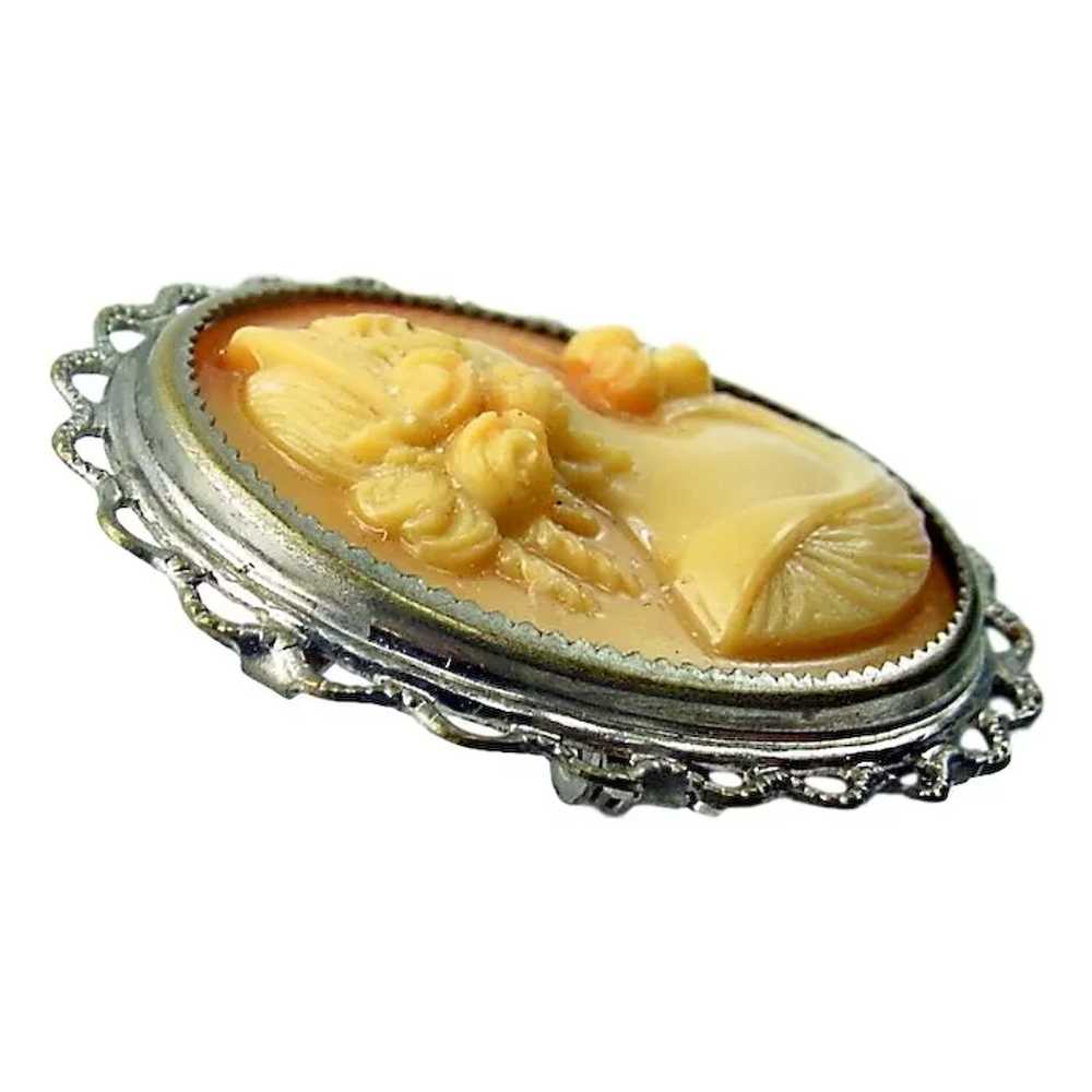 Vintage Celluloid High Relief Detailed CAMEO Broo… - image 3