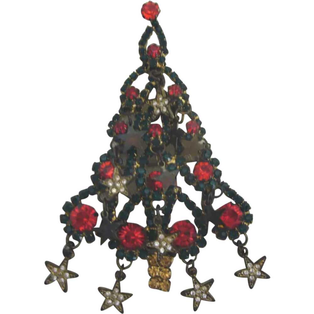 Christmas Tree PinBrooch with Rhinestones - image 1