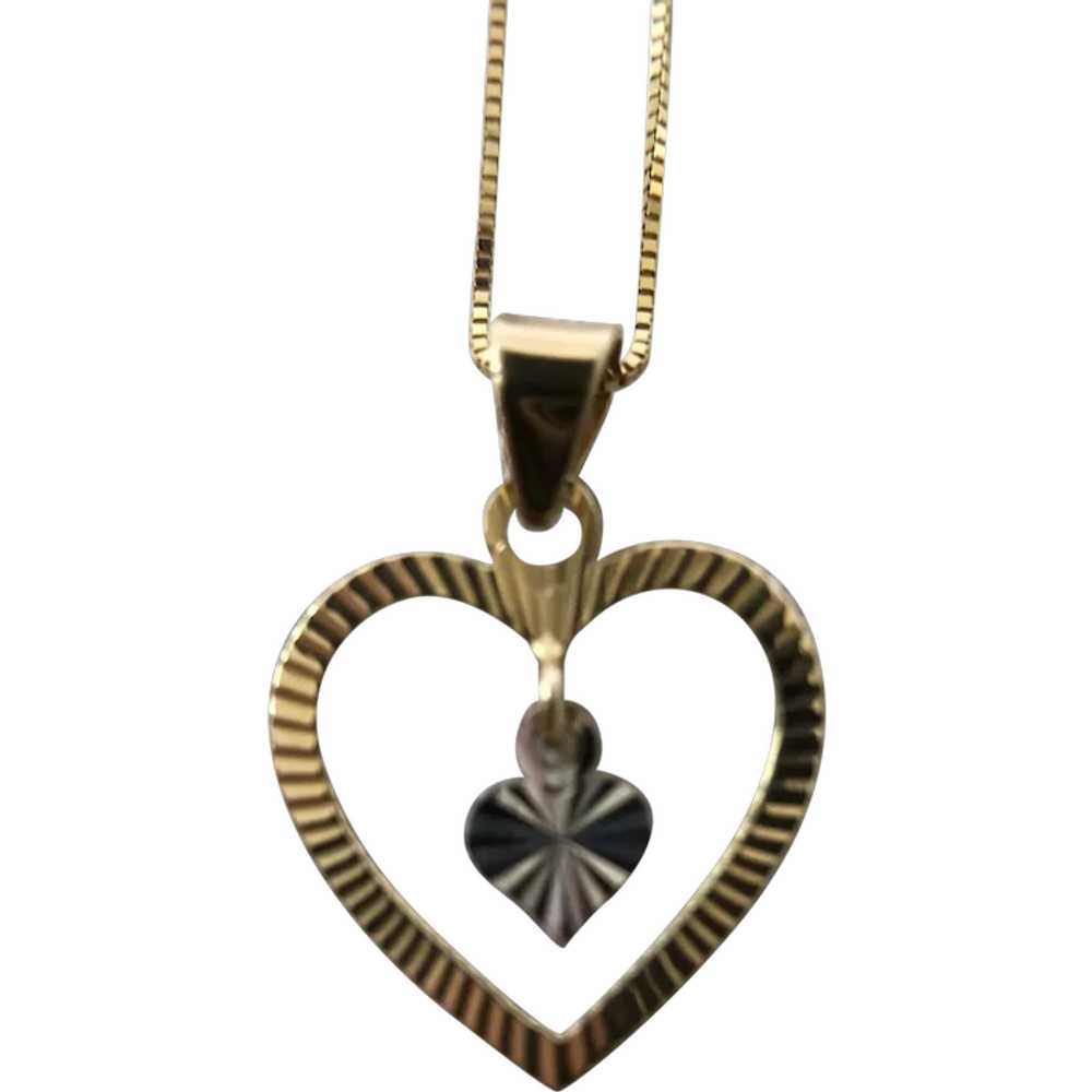 Etched 14K Gold Heart Pendant Necklace - image 1