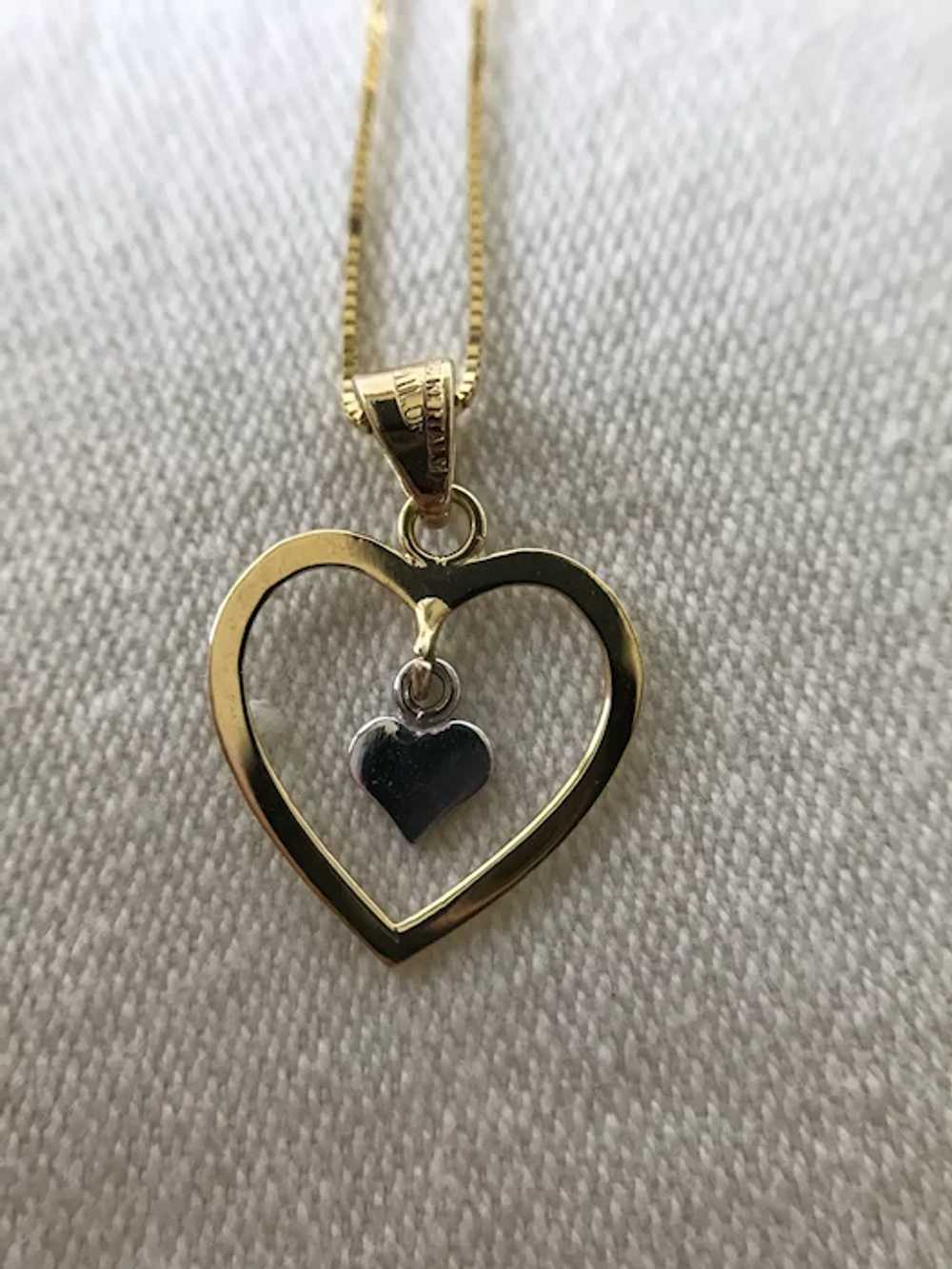 Etched 14K Gold Heart Pendant Necklace - image 2