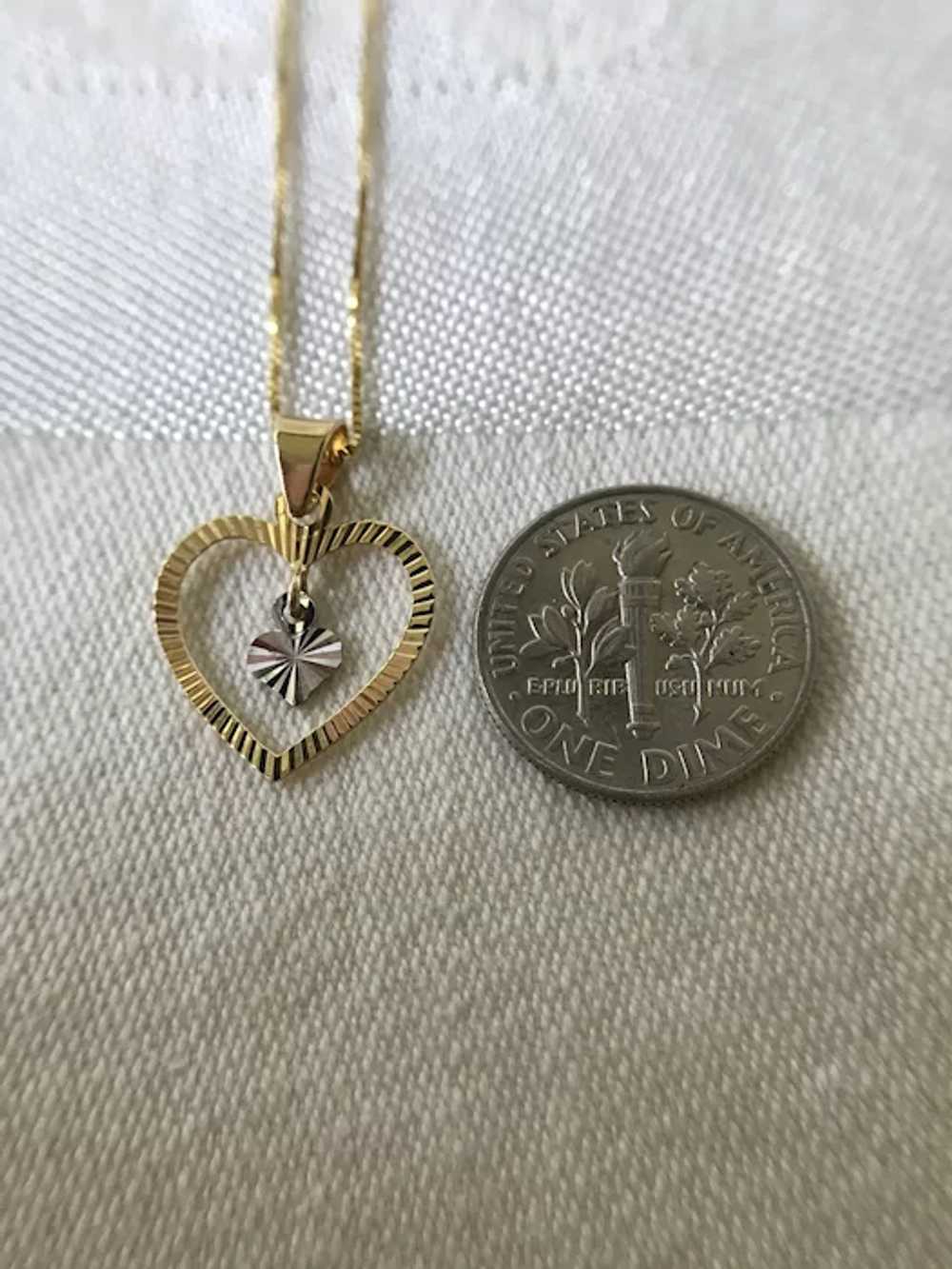 Etched 14K Gold Heart Pendant Necklace - image 6
