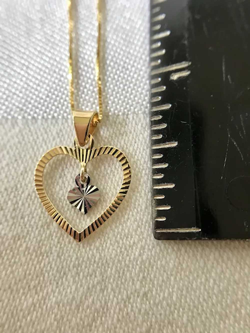 Etched 14K Gold Heart Pendant Necklace - image 7