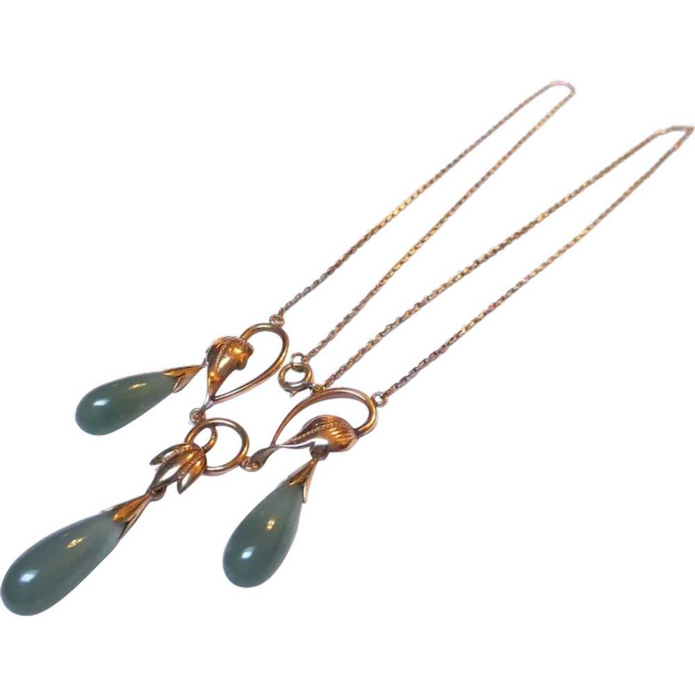 Lovely Vintage Jade Drop 14K Gold Necklace - image 1