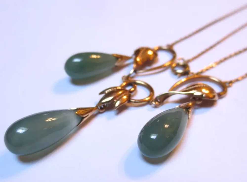 Lovely Vintage Jade Drop 14K Gold Necklace - image 2