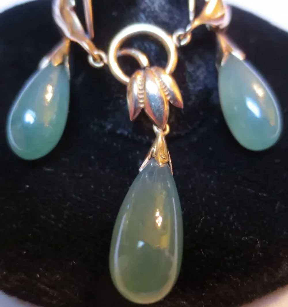 Lovely Vintage Jade Drop 14K Gold Necklace - image 6