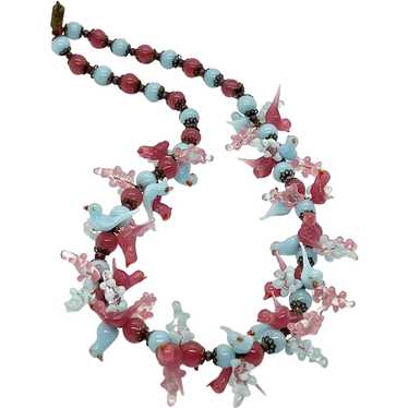 Vintage Murano, Italy Glass Necklace with Purple Snowflake Beads