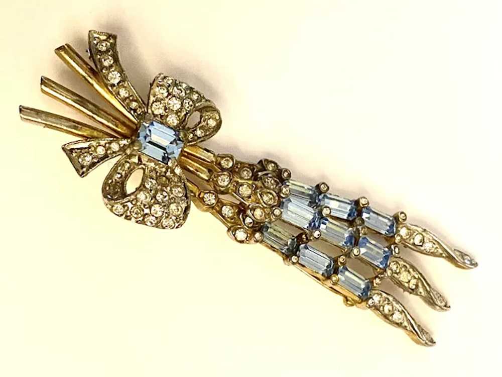 Lovely 1940s Light Blue Floral Rhinestones Pin Br… - image 2