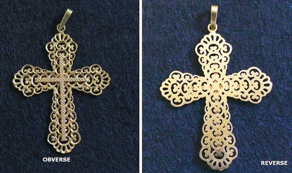 1930's French Solid 18K Gold Open Work Cross Pend… - image 2