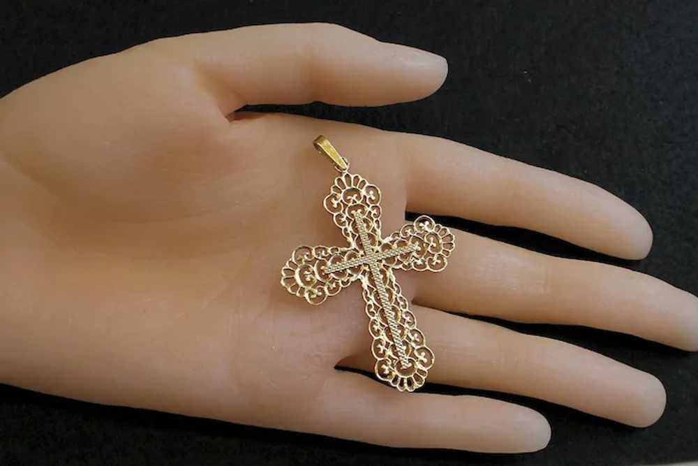 1930's French Solid 18K Gold Open Work Cross Pend… - image 3