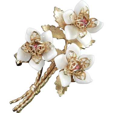 COROCRAFT Coro Craft Flower Blossom Brooch Pin Rh… - image 1