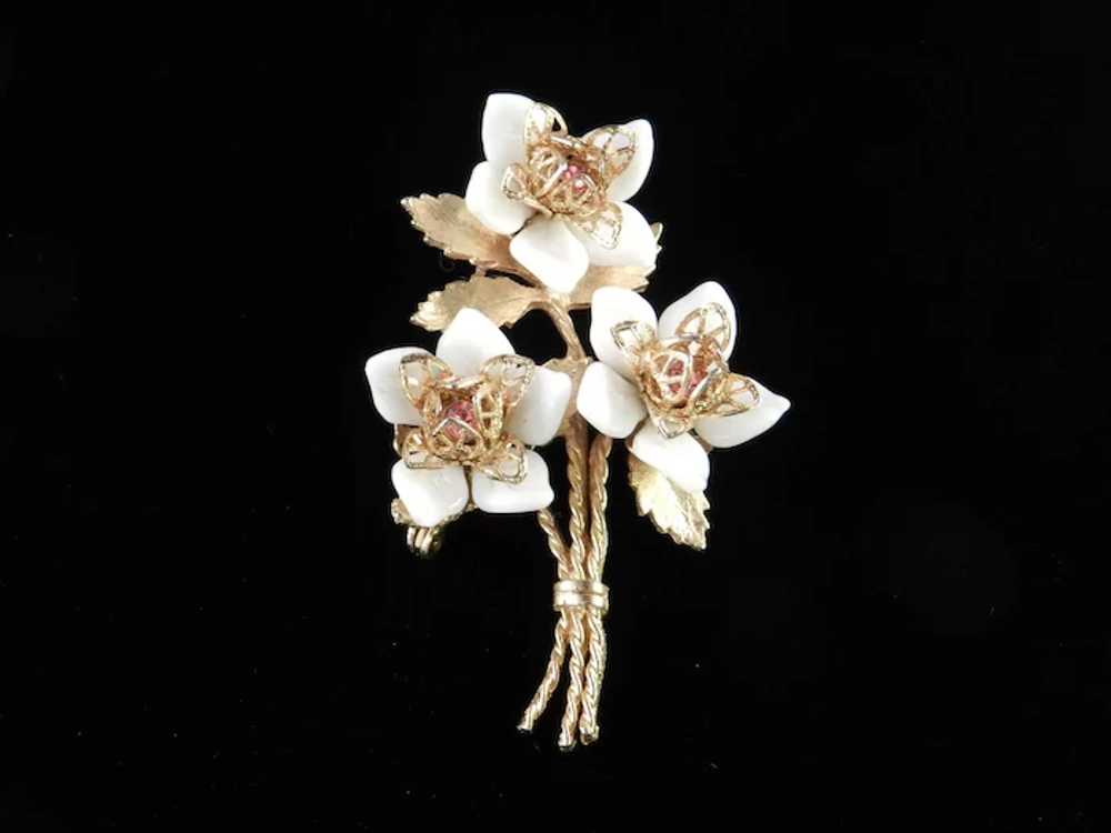 COROCRAFT Coro Craft Flower Blossom Brooch Pin Rh… - image 2