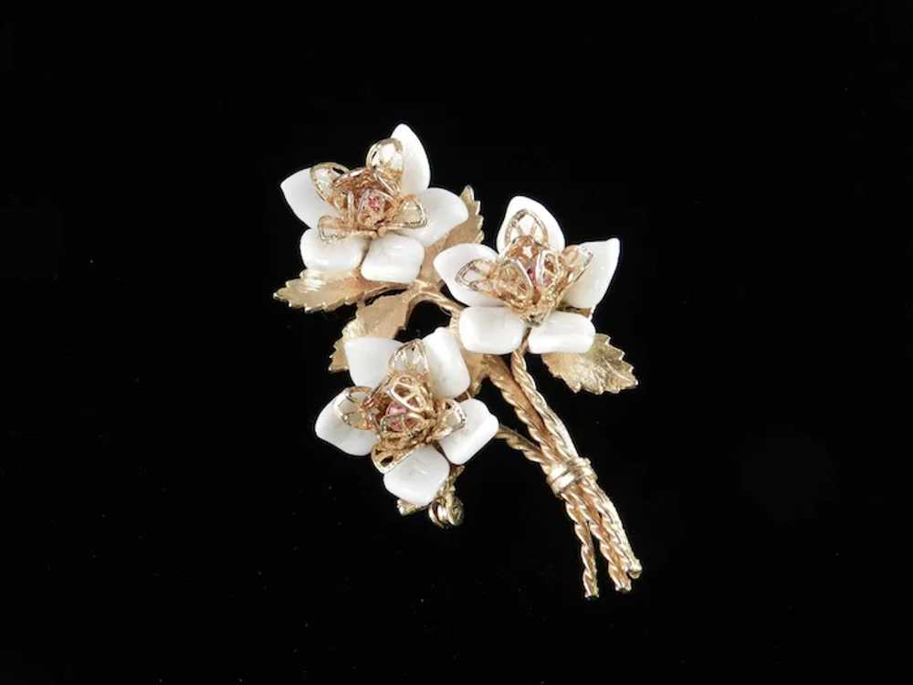 COROCRAFT Coro Craft Flower Blossom Brooch Pin Rh… - image 3