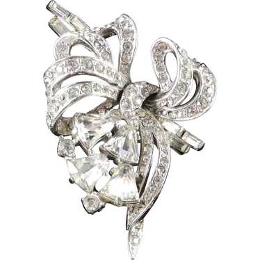 Rhinestone Bow Brooch Pin Pendant Rhodium Plate