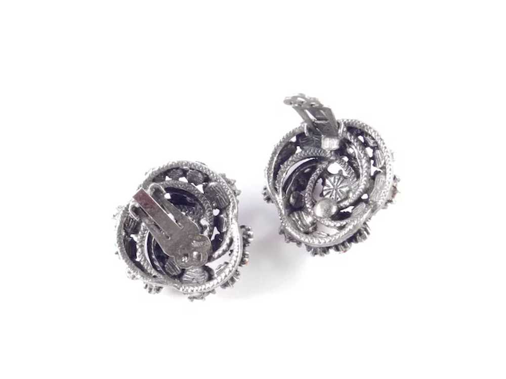 Domed Spiral Pinwheel Rhinestone Earrings - image 3