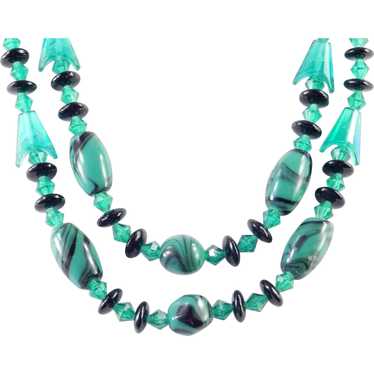 Double Row Marbled Glass Bead Necklace