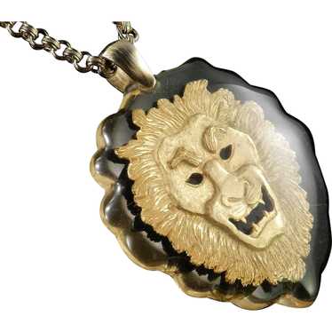 Lucite Encased Lion Pendant Necklace