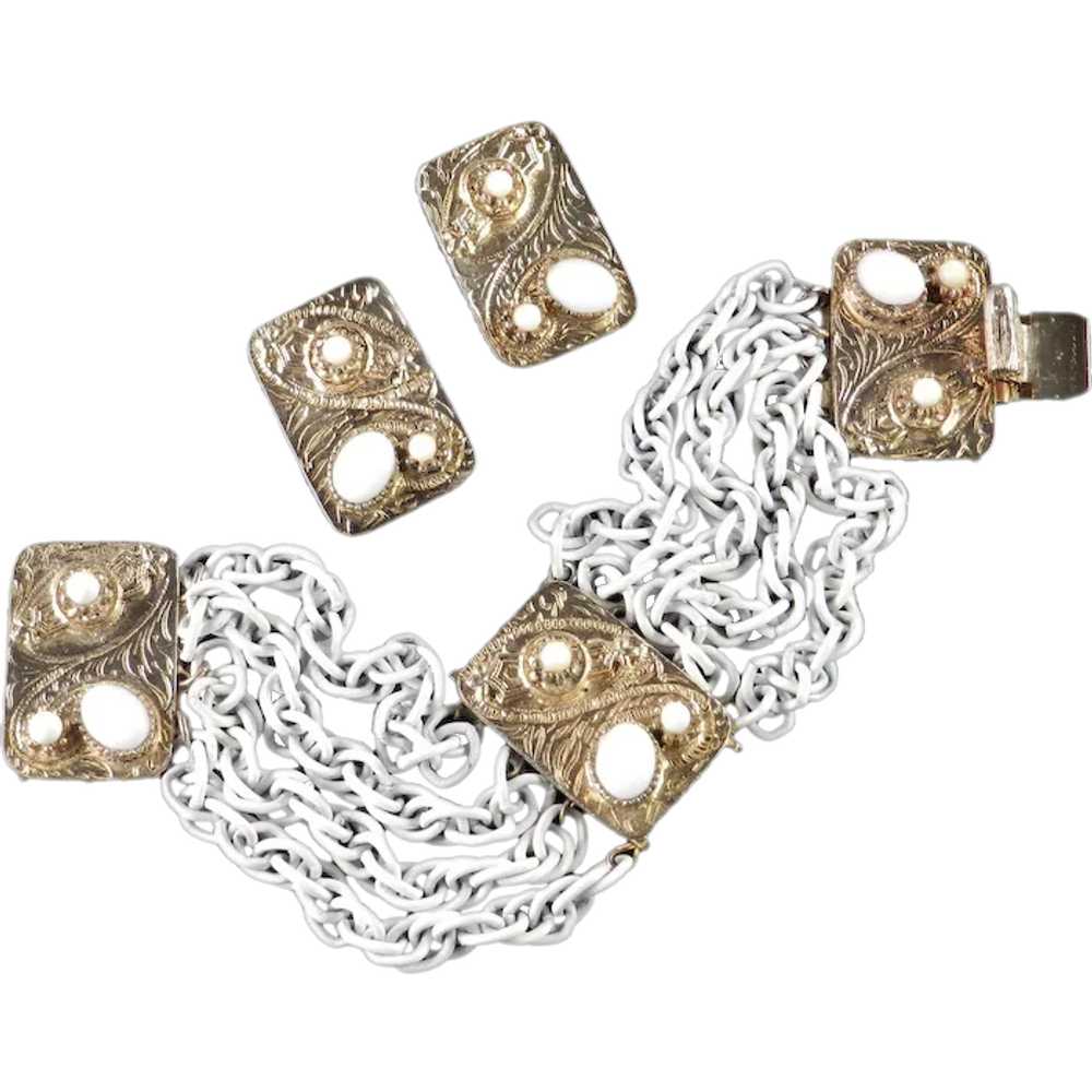 Hobe Chain Link Bracelet Cabochon Bead Stations E… - image 1