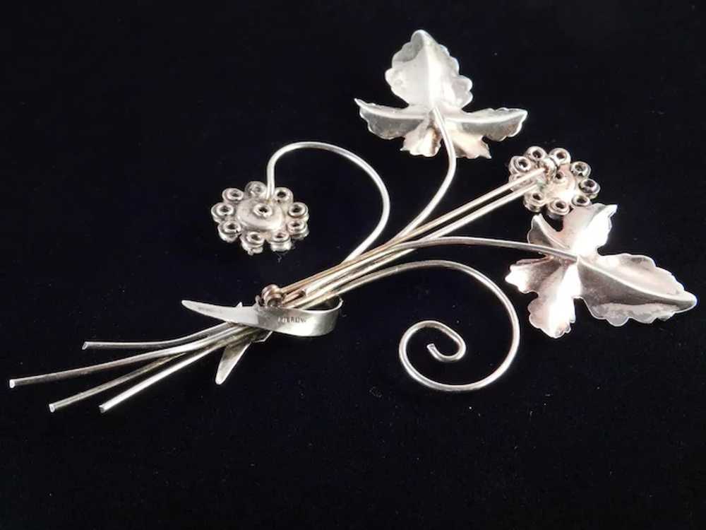 Sterling Silver Rhinestone Floral Spray Brooch Pin - image 4