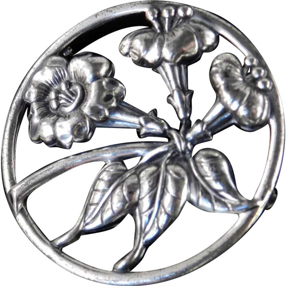 Danecraft Sterling Silver Trumpet Flower Brooch P… - image 1