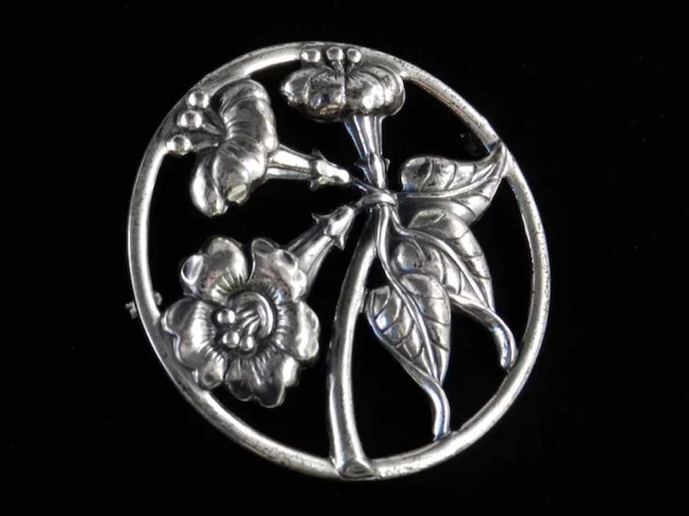 Danecraft Sterling Silver Trumpet Flower Brooch P… - image 2