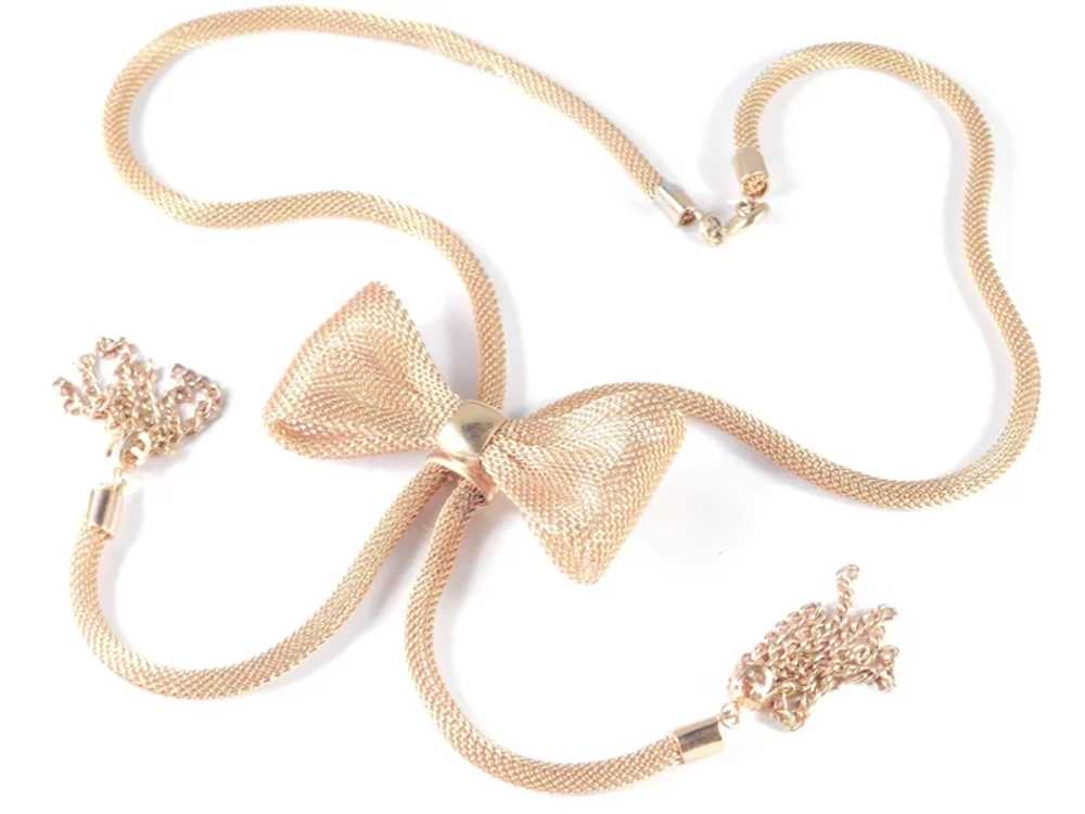 Mesh Coil Bow Lariat Bolo Necklace Chain Tassel F… - image 2