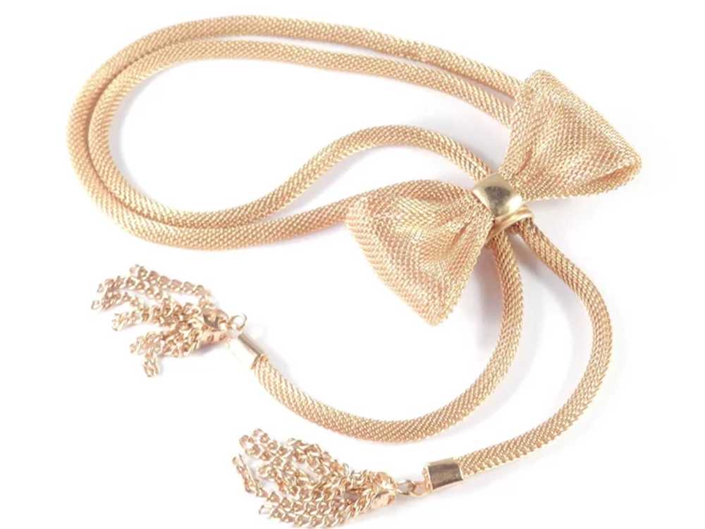 Mesh Coil Bow Lariat Bolo Necklace Chain Tassel F… - image 3