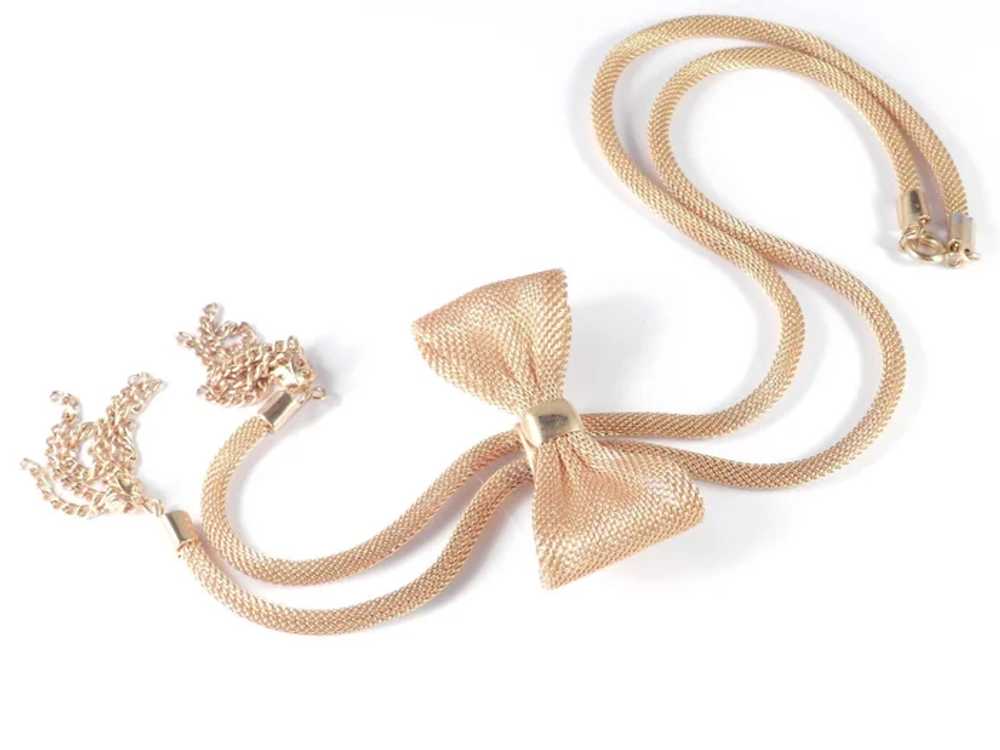 Mesh Coil Bow Lariat Bolo Necklace Chain Tassel F… - image 4