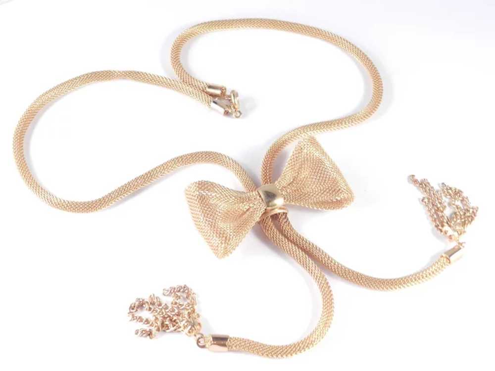 Mesh Coil Bow Lariat Bolo Necklace Chain Tassel F… - image 5