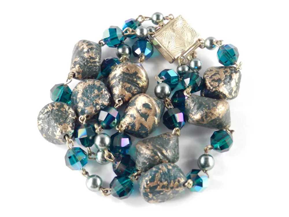 Three Row Crystal Brocade Glass Bead Faux Pearl R… - image 6