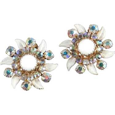 Weiss N.Y. Rhinestone Milk Glass Enamel Earrings - image 1