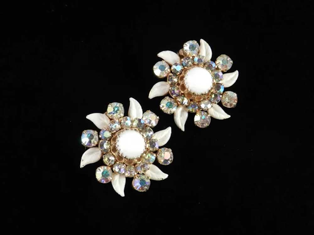 Weiss N.Y. Rhinestone Milk Glass Enamel Earrings - image 2