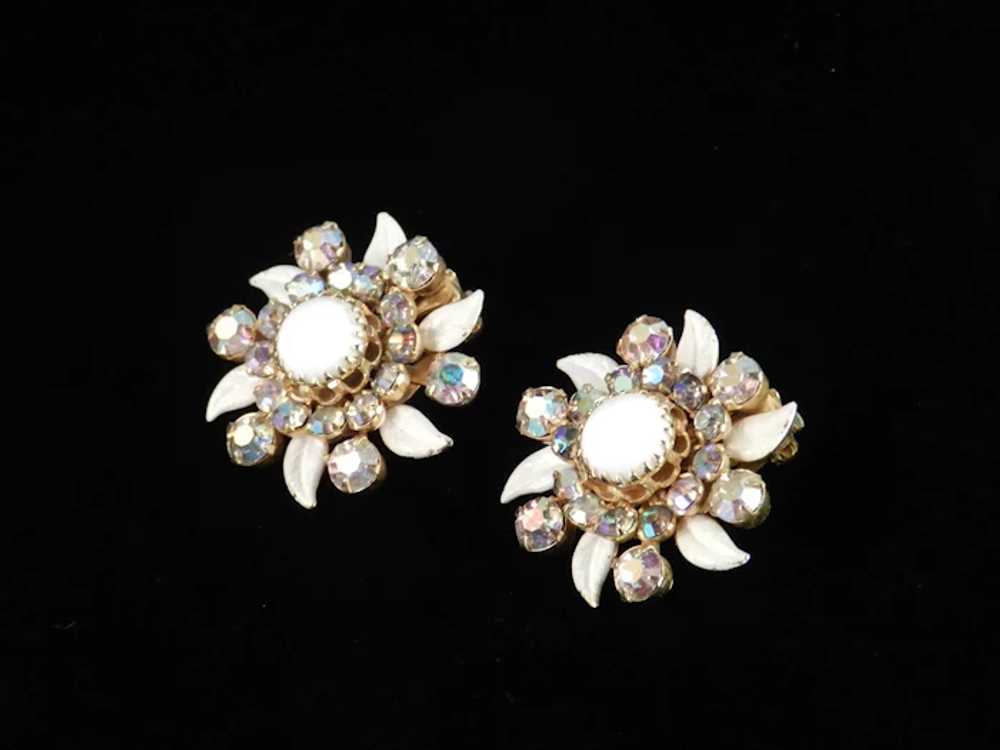 Weiss N.Y. Rhinestone Milk Glass Enamel Earrings - image 3