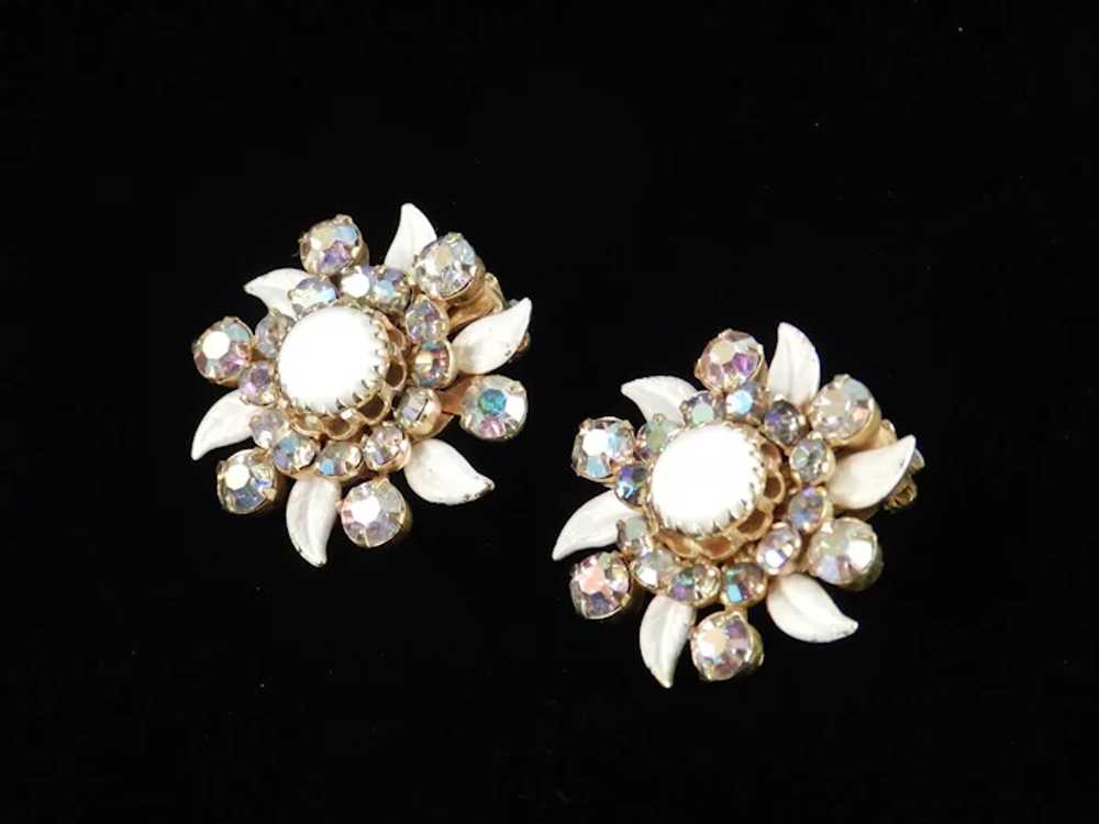 Weiss N.Y. Rhinestone Milk Glass Enamel Earrings - image 5