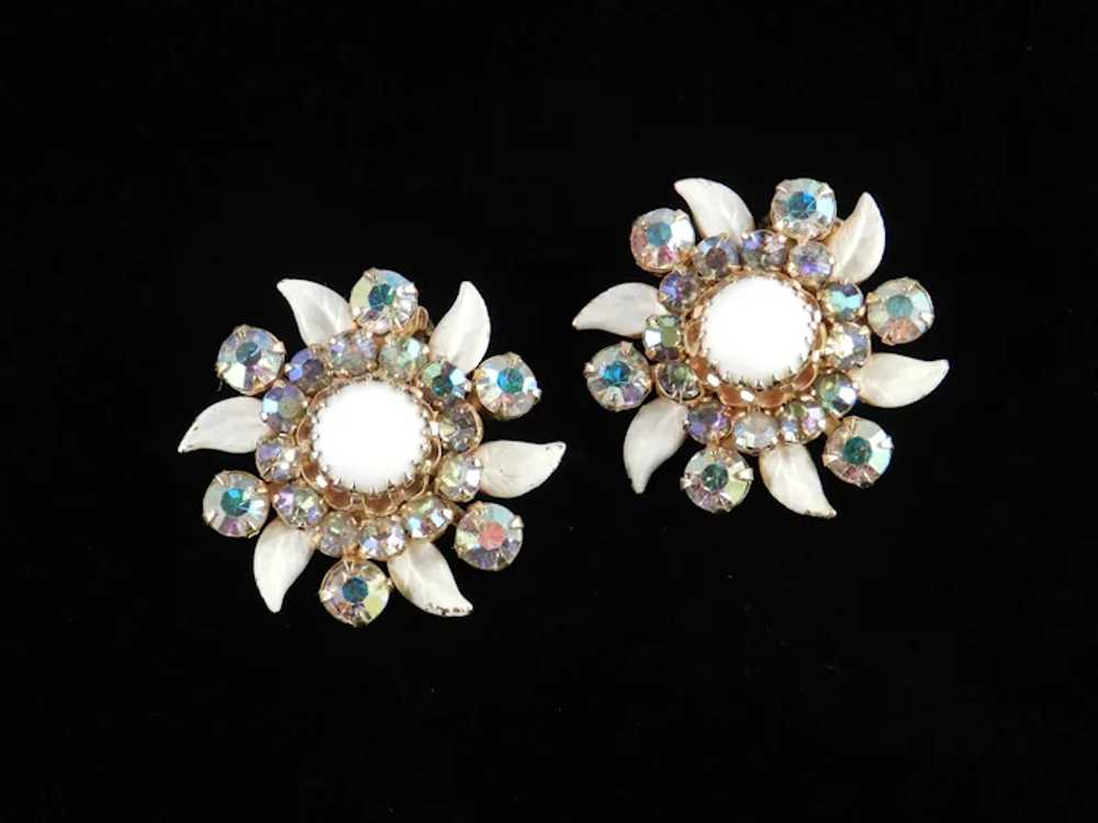 Weiss N.Y. Rhinestone Milk Glass Enamel Earrings - image 6