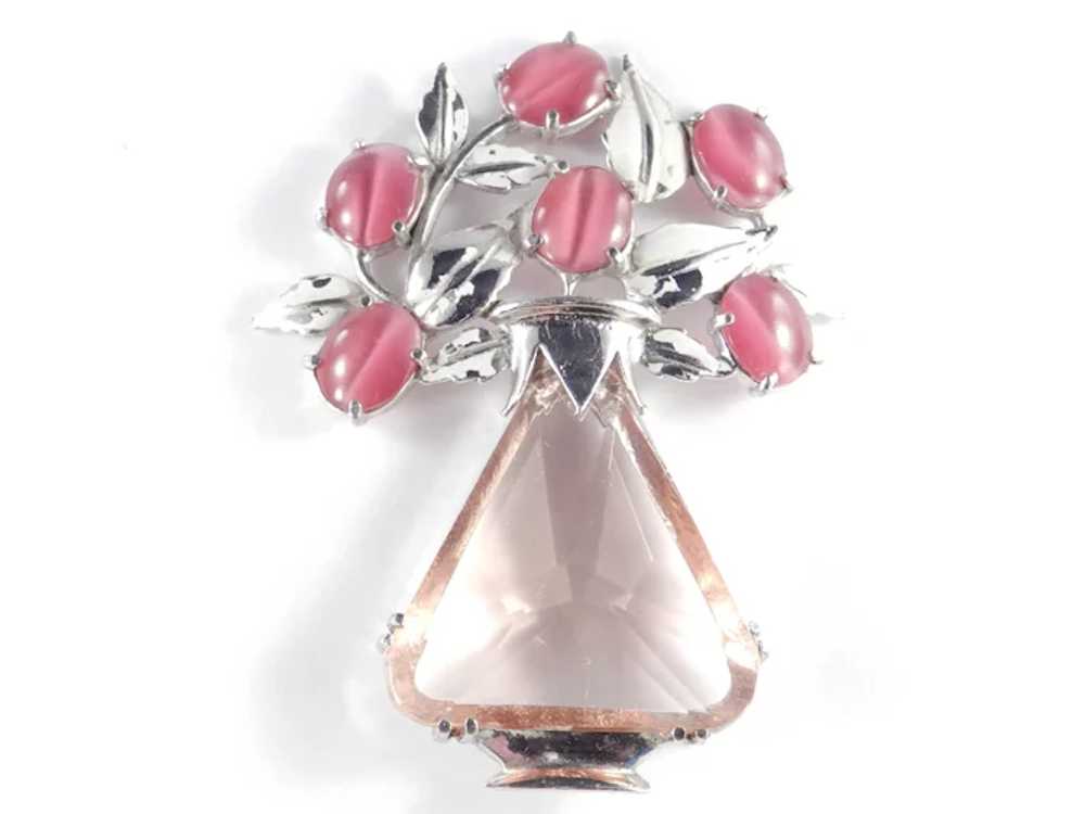 Large Art Glass Enamel Flower Pot Vase Brooch Pin - image 3